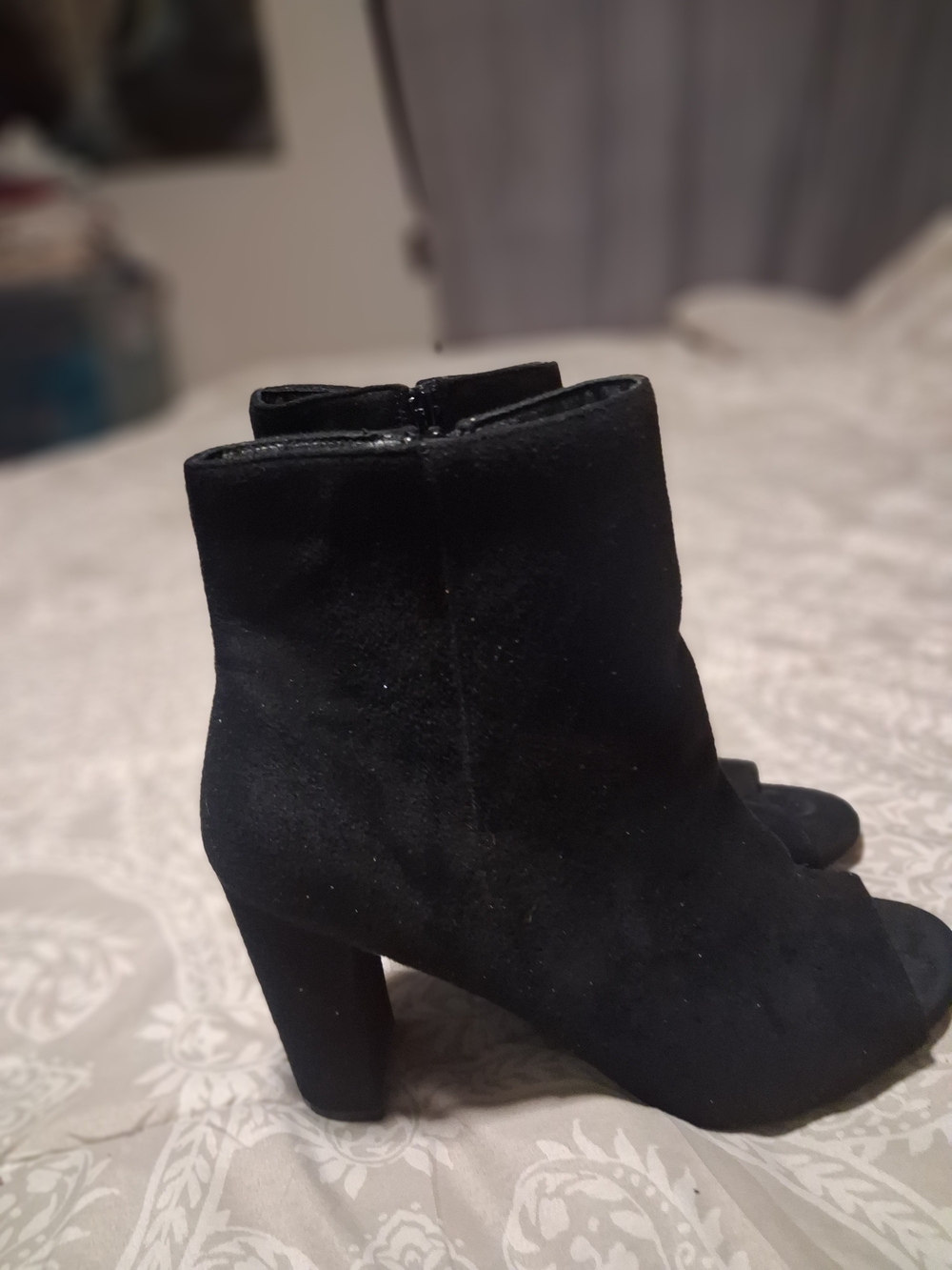 Black Suede Women’s Ankle Booties - Classic Block Heel Size 10 Peep Toe